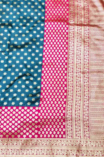 dark blue zari woven banarasi silk blend traditional saree with blouse piece