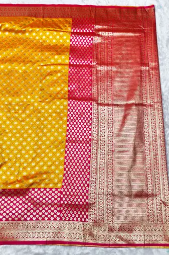gold zari woven banarasi silk blend traditional saree with blouse piece