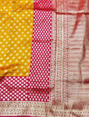 gold zari woven banarasi silk blend traditional saree with blouse piece 3