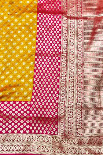 gold zari woven banarasi silk blend traditional saree with blouse piece