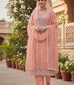 peach embroidered glaze cotton unstitched dress material 