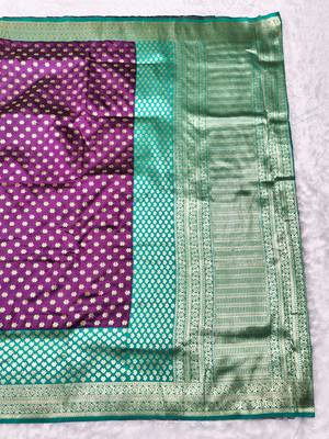 wine zari woven banarasi silk blend traditional saree with blouse piece 2