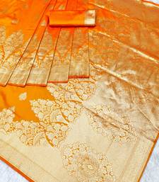 gold zari woven banarasi silk blend traditional saree with blouse piece
