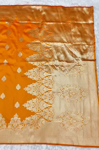 gold zari woven banarasi silk blend traditional saree with blouse piece