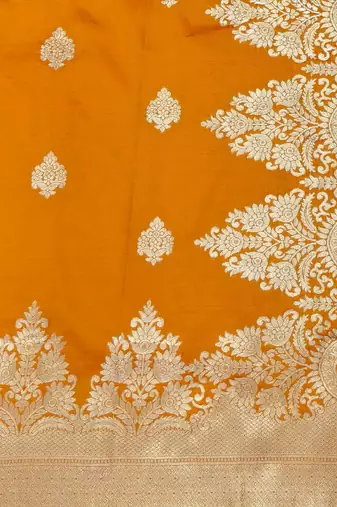 gold zari woven banarasi silk blend traditional saree with blouse piece