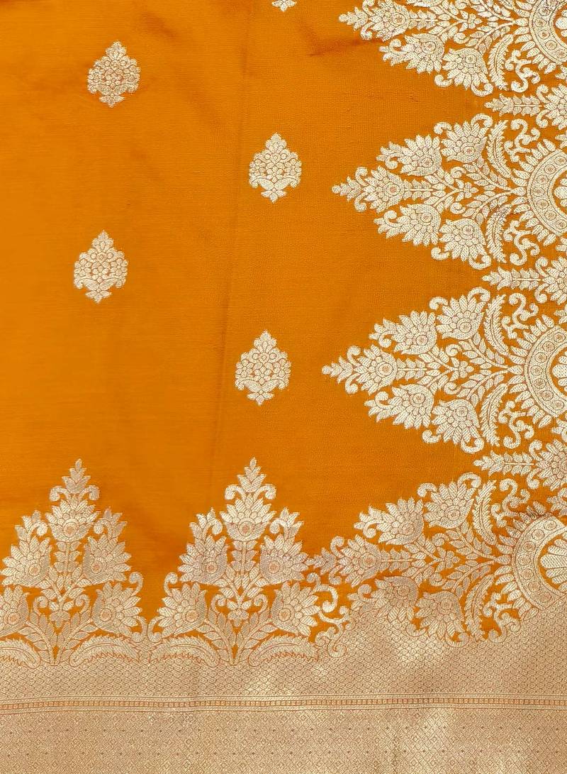 gold zari woven banarasi silk blend traditional saree with blouse piece