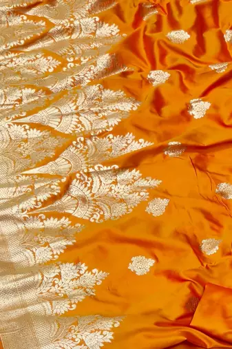 gold zari woven banarasi silk blend traditional saree with blouse piece