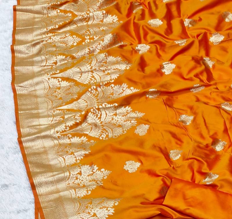 gold zari woven banarasi silk blend traditional saree with blouse piece