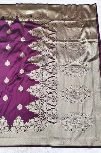 wine zari woven banarasi silk blend traditional saree with blouse piece