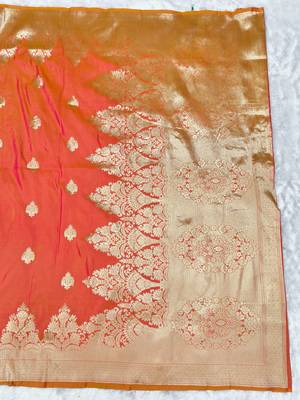 rani pink zari woven banarasi silk blend traditional saree with blouse piece 2