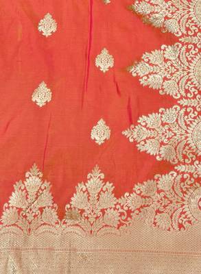 rani pink zari woven banarasi silk blend traditional saree with blouse piece 3