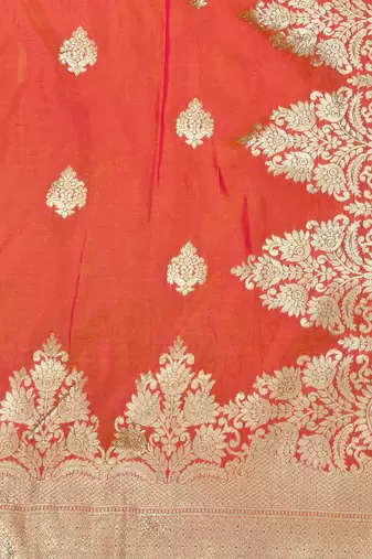 rani pink zari woven banarasi silk blend traditional saree with blouse piece