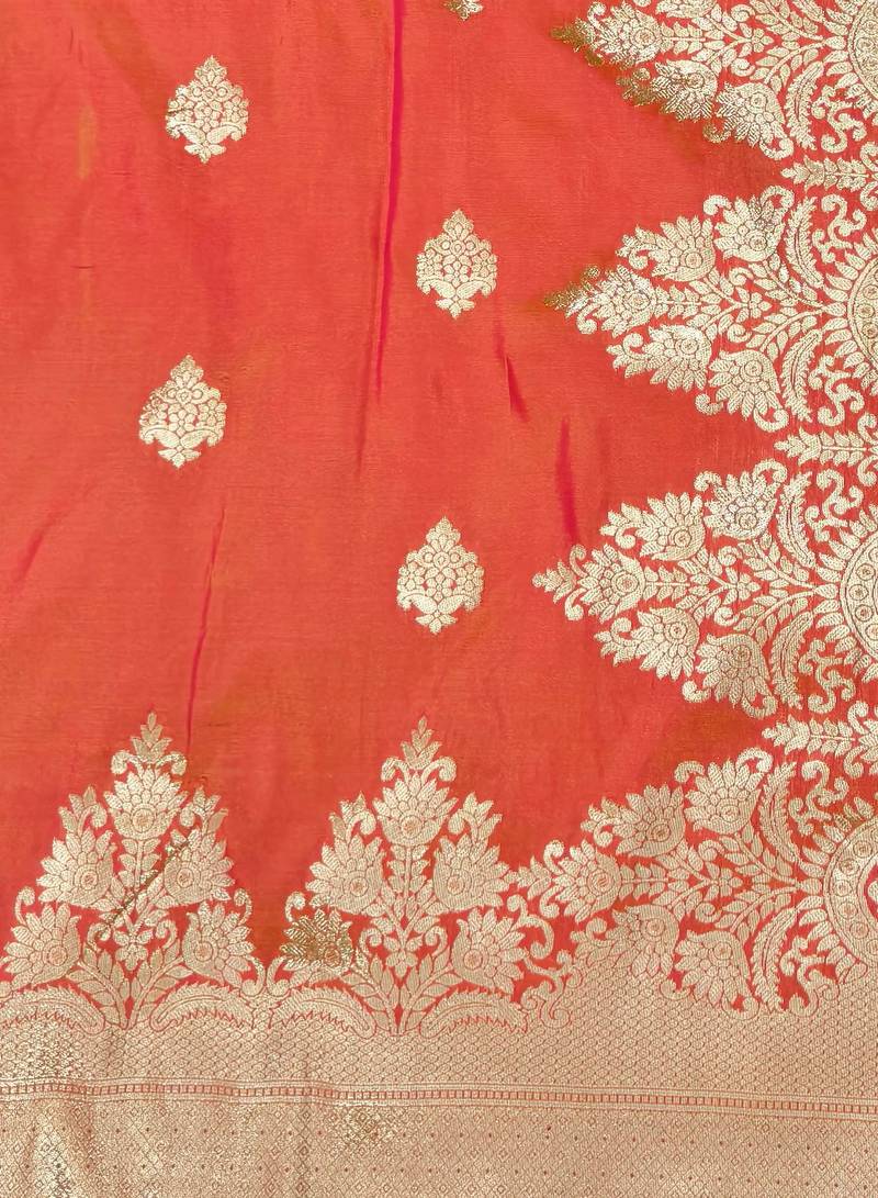 rani pink zari woven banarasi silk blend traditional saree with blouse piece
