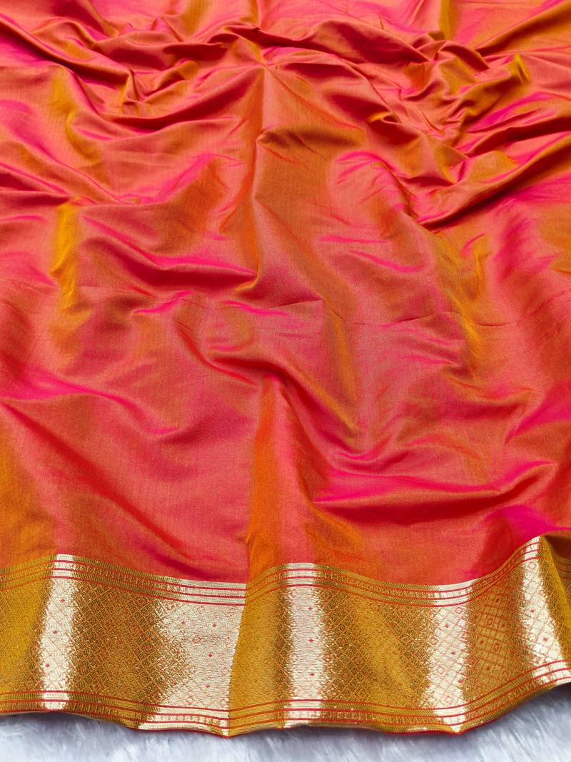 rani pink zari woven banarasi silk blend traditional saree with blouse piece