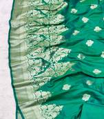green zari woven banarasi silk blend traditional saree with blouse piece