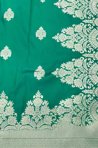green zari woven banarasi silk blend traditional saree with blouse piece