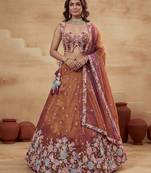 Women's Rust Tissue Moti with Embroidered Lehenga Choli with Dupatta
