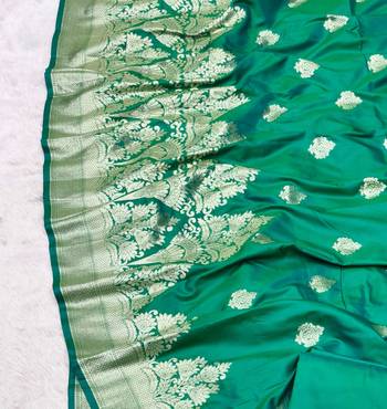green zari woven banarasi silk blend traditional saree with blouse piece 5