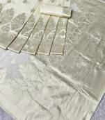 cream zari woven banarasi silk blend traditional saree with blouse piece