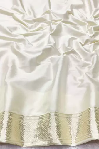 cream zari woven banarasi silk blend traditional saree with blouse piece