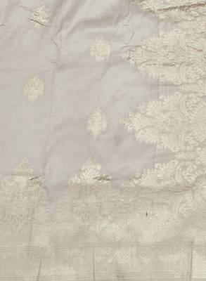cream zari woven banarasi silk blend traditional saree with blouse piece 3