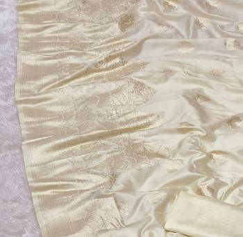 cream zari woven banarasi silk blend traditional saree with blouse piece 5