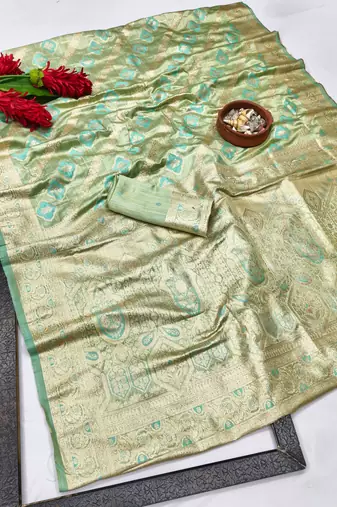 dark green zari woven banarasi satin silk blend traditional saree with blouse piece