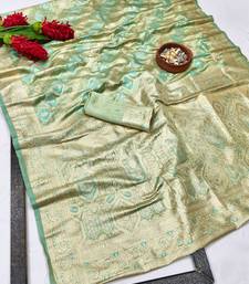 dark green zari woven banarasi satin silk blend traditional saree with blouse piece