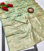 dark green zari woven banarasi satin silk blend traditional saree with blouse piece