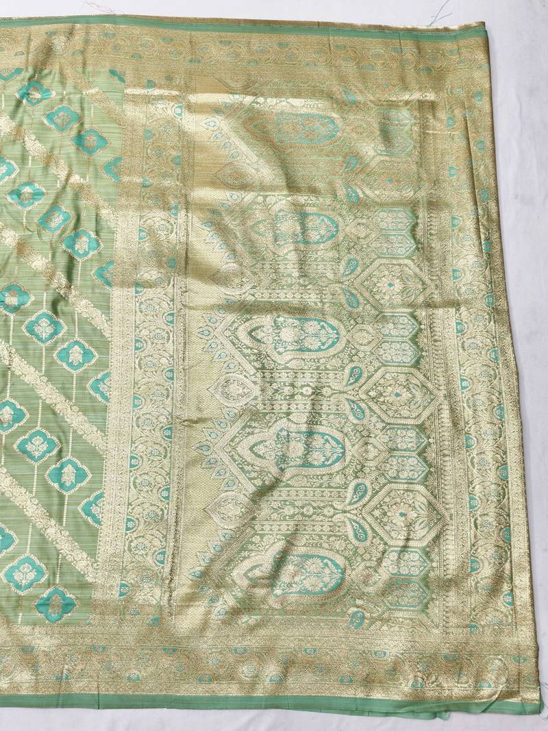 dark green zari woven banarasi satin silk blend traditional saree with blouse piece