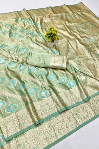 dark green zari woven banarasi satin silk blend traditional saree with blouse piece