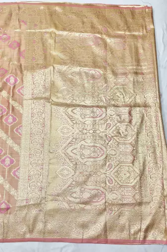 pink zari woven banarasi satin silk blend traditional saree with blouse piece