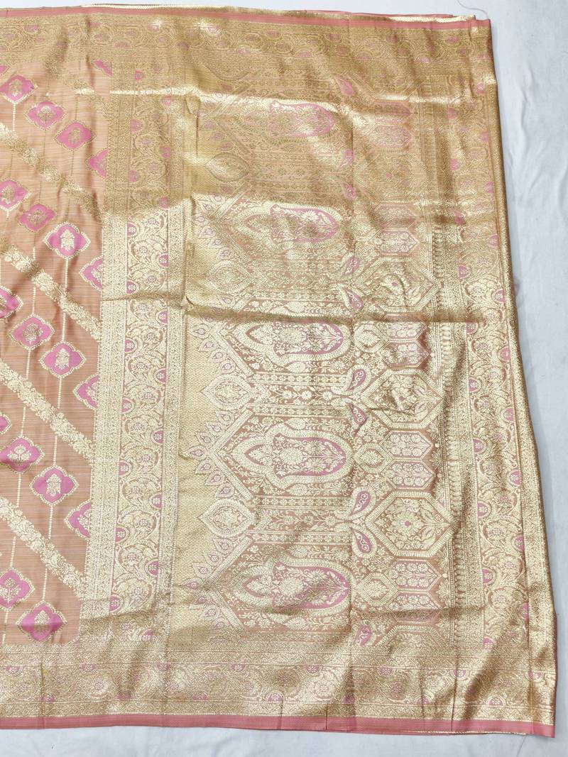 pink zari woven banarasi satin silk blend traditional saree with blouse piece