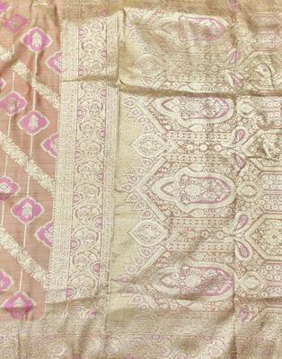 pink zari woven banarasi satin silk blend traditional saree with blouse piece 3