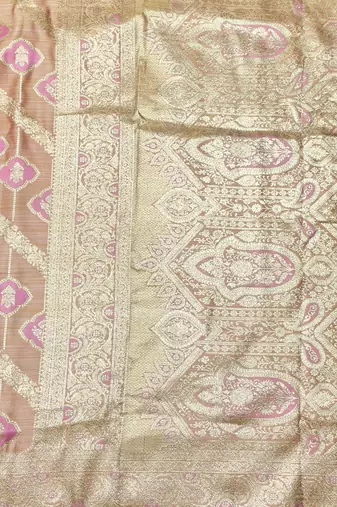 pink zari woven banarasi satin silk blend traditional saree with blouse piece
