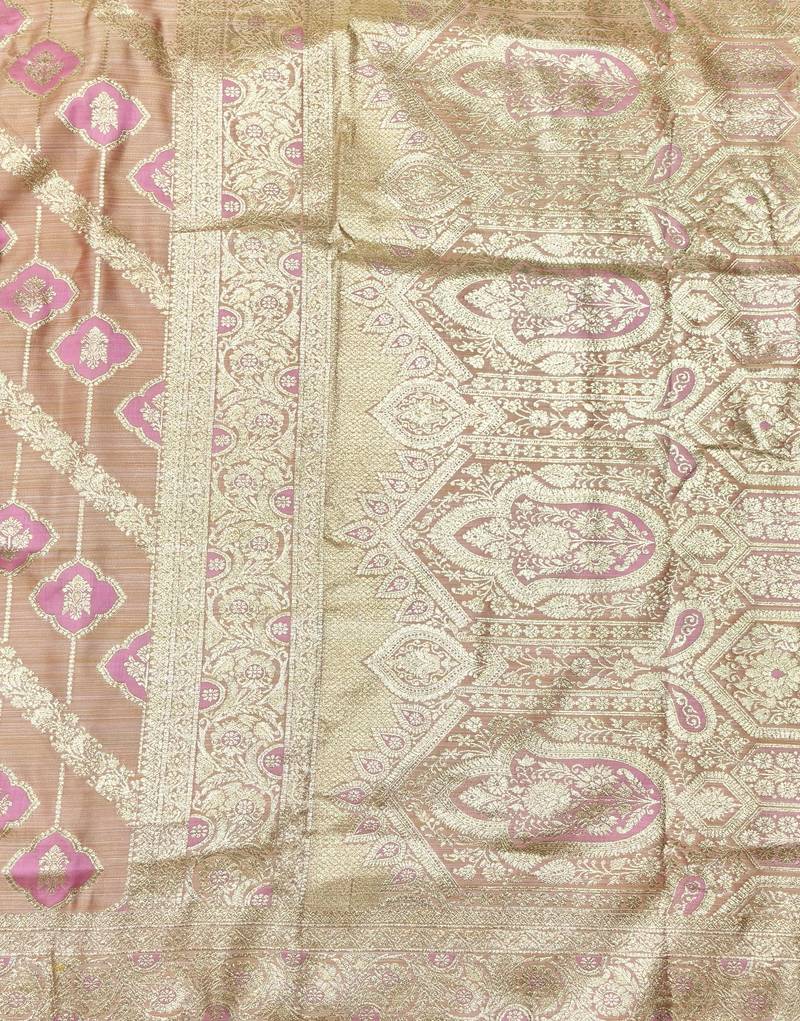 pink zari woven banarasi satin silk blend traditional saree with blouse piece