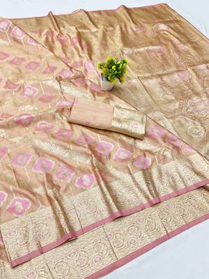 pink zari woven banarasi satin silk blend traditional saree with blouse piece 5