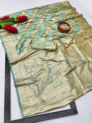 blue zari woven banarasi satin silk blend traditional saree with blouse piece 1