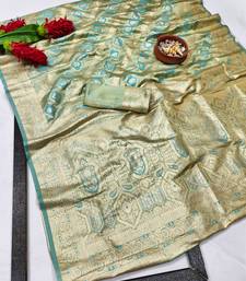 blue zari woven banarasi satin silk blend traditional saree with blouse piece