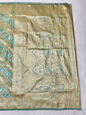 blue zari woven banarasi satin silk blend traditional saree with blouse piece 2