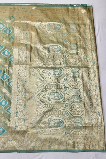 blue zari woven banarasi satin silk blend traditional saree with blouse piece