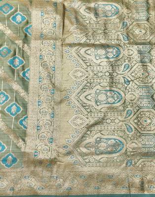 blue zari woven banarasi satin silk blend traditional saree with blouse piece 3