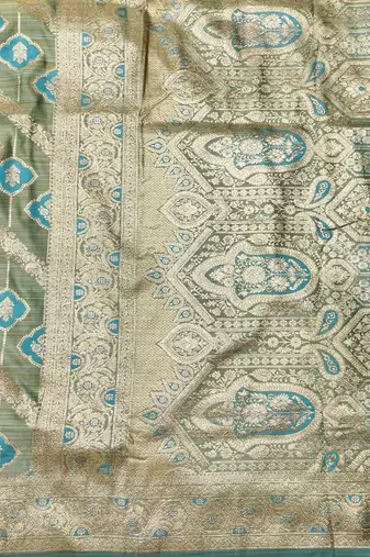 blue zari woven banarasi satin silk blend traditional saree with blouse piece