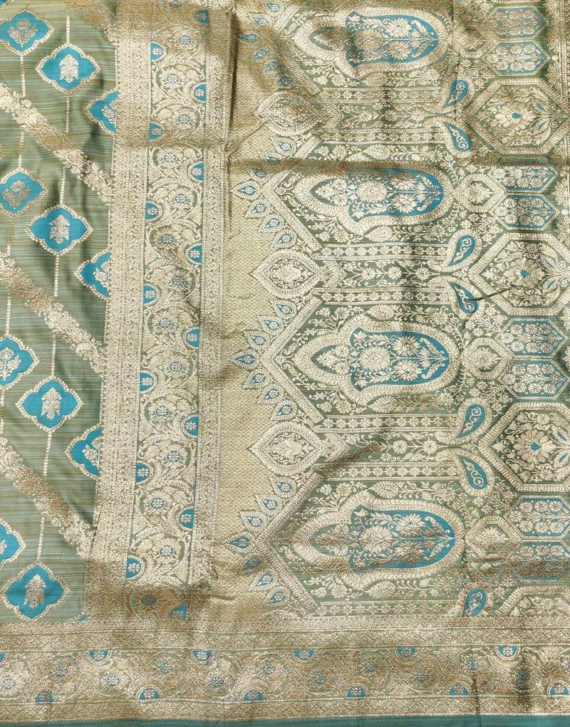 blue zari woven banarasi satin silk blend traditional saree with blouse piece