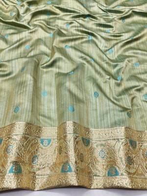 blue zari woven banarasi satin silk blend traditional saree with blouse piece 4
