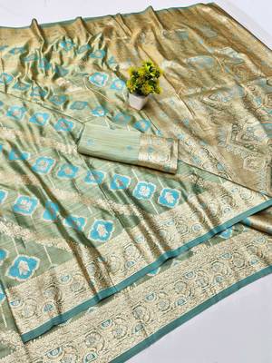 blue zari woven banarasi satin silk blend traditional saree with blouse piece 5