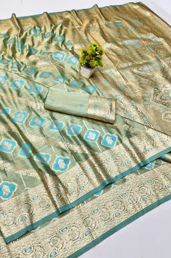 blue zari woven banarasi satin silk blend traditional saree with blouse piece