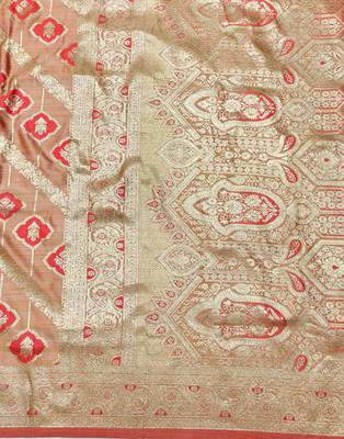 red zari woven banarasi satin silk blend traditional saree with blouse piece 3