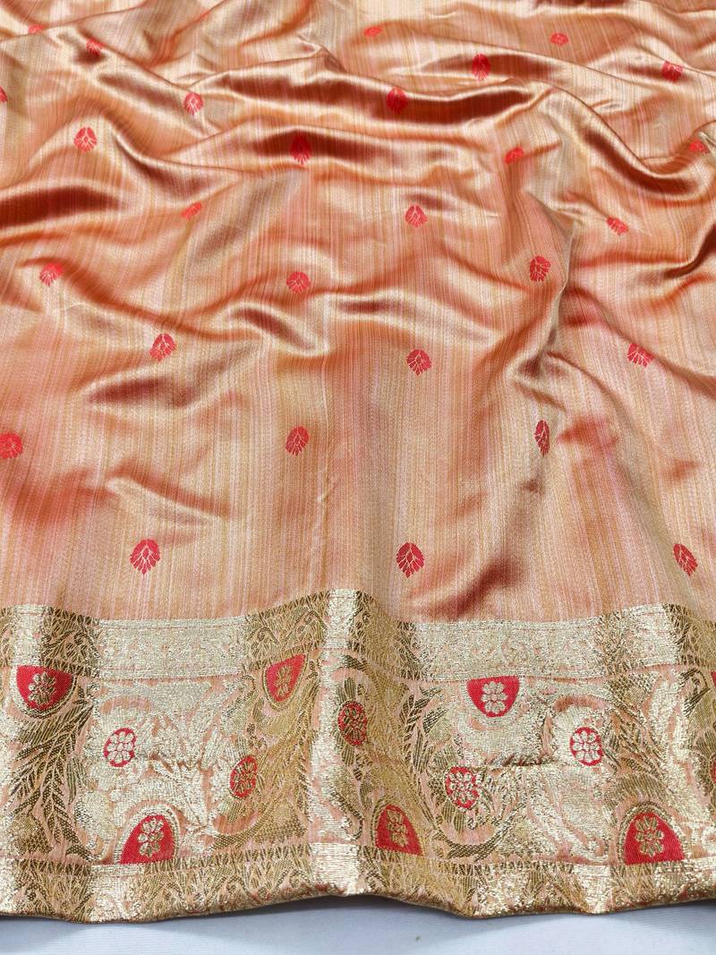 red zari woven banarasi satin silk blend traditional saree with blouse piece