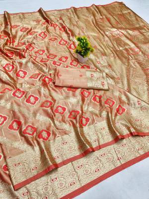 red zari woven banarasi satin silk blend traditional saree with blouse piece 5